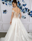 Back view of Marielle fitted lace mermaid wedding dress with illusion bodice