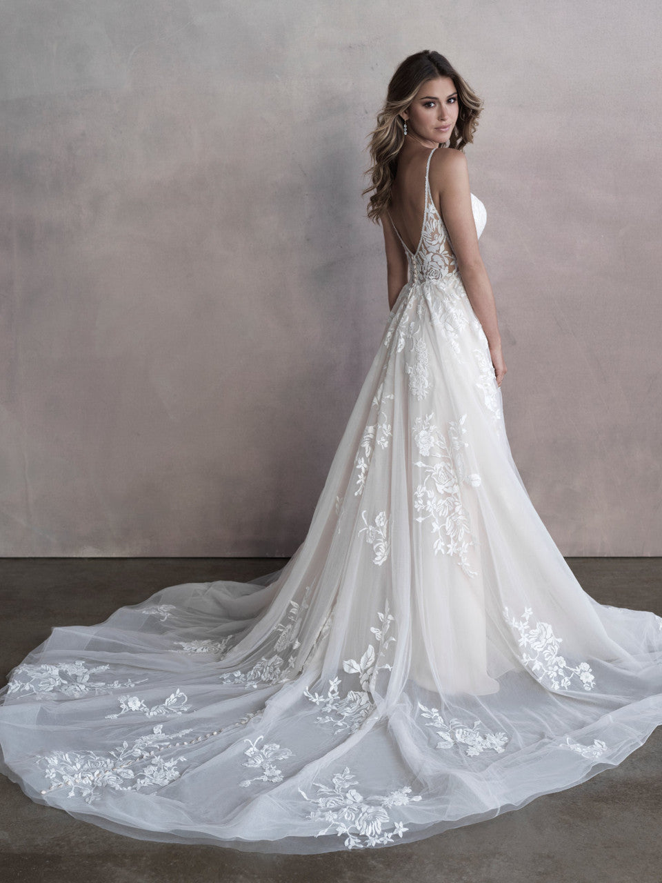 Anastasia – Lace V-Neck A-Line Wedding Dress with Illusion Back