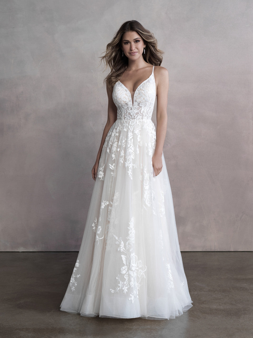 lace v neck wedding dress Anastasia – Lace V-Neck A-Line Wedding Dress with Illusion Back