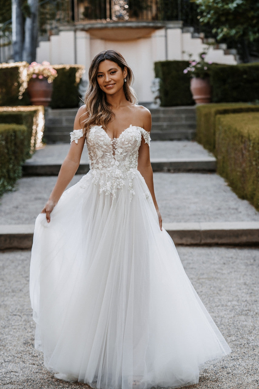 Ophelia Garden Off-Shoulder A-Line Wedding Gown Swan Bridal Ophelia Garden Off-Shoulder A-Line Wedding Gown Swan Bridal