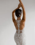 Aveline floral lace wedding dress with illusion keyhole back at Swan Bridal San Antonio